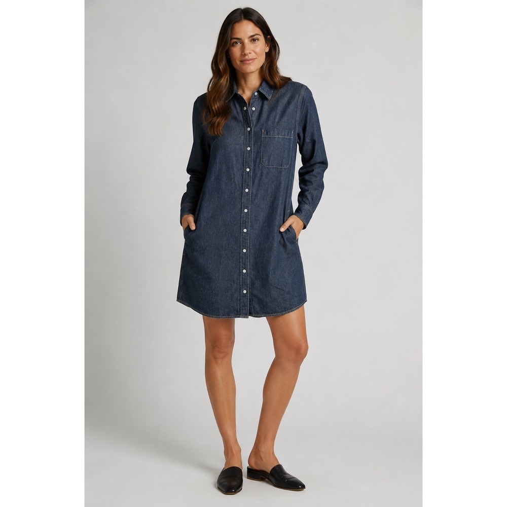 Calvin Klein Jeans Womens Medium Indigo Denim Button Down Shirt Dress Classic